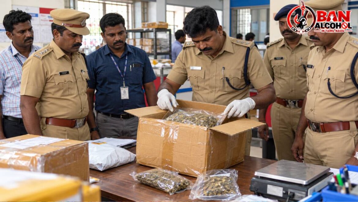 கம்பத்திற்கு கொரியரில் வந்த கஞ்சா பார்சல்